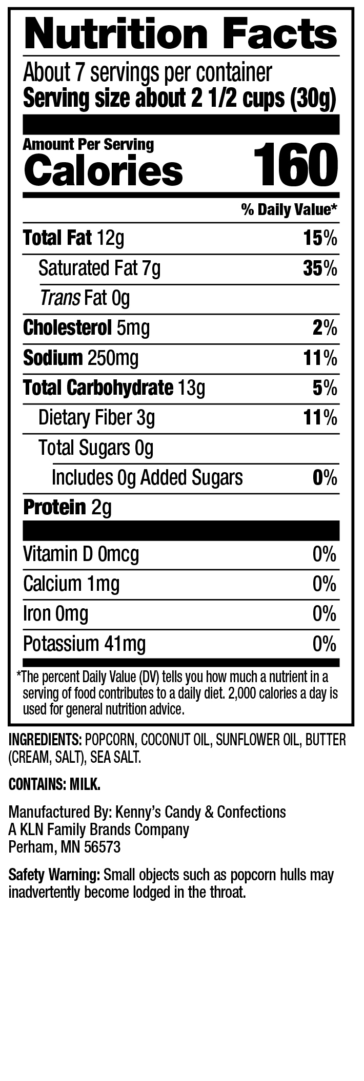 Nutritional Panel - Movie Theater Butter