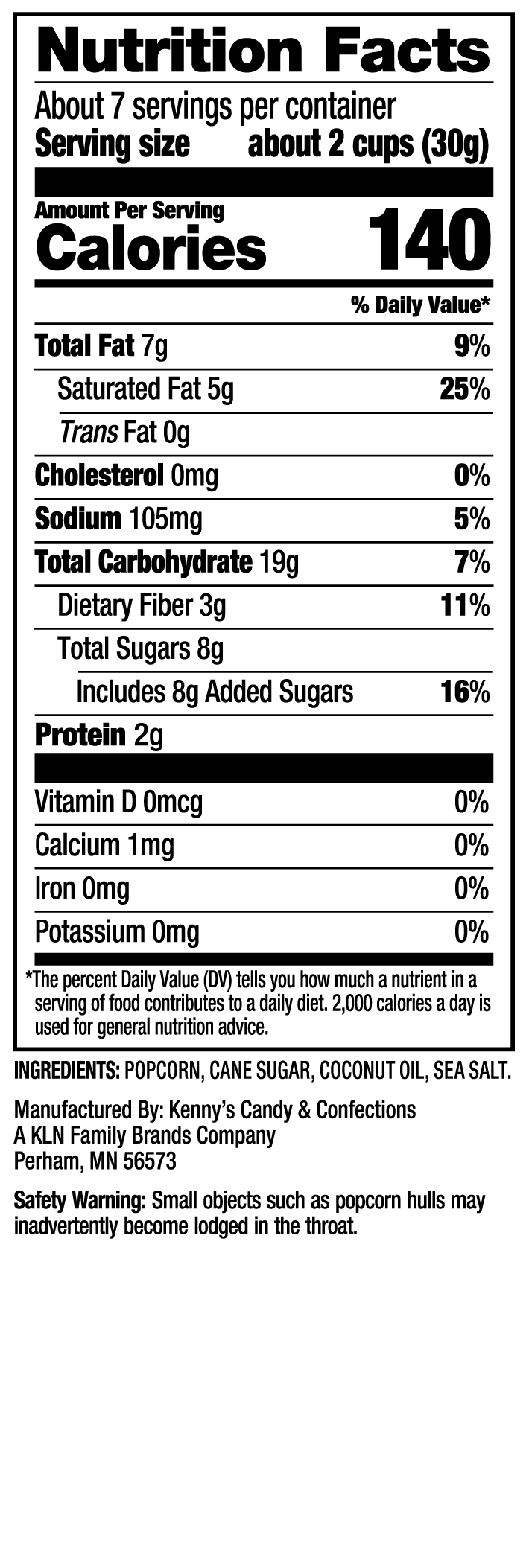 Kettle Corn Nutrition Facts