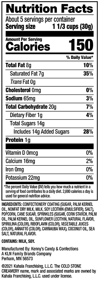 Nutrition Facts - Cake Batter Drizzled Popcorn