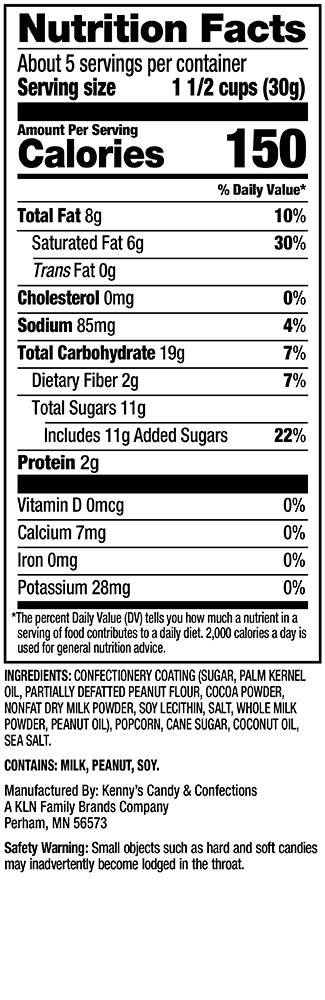 Nutrition Facts - Peanut Butter Cup Drizzled Popcorn