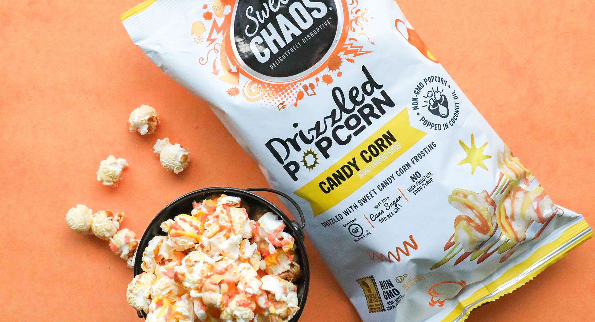 Sweet Chaos Candy Corn Drizzled Popcorn