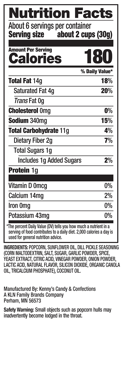 SC_Nutritionals_DillPickle Nutrition Facts - Sweet Chaos Dill Pickle Popcorn