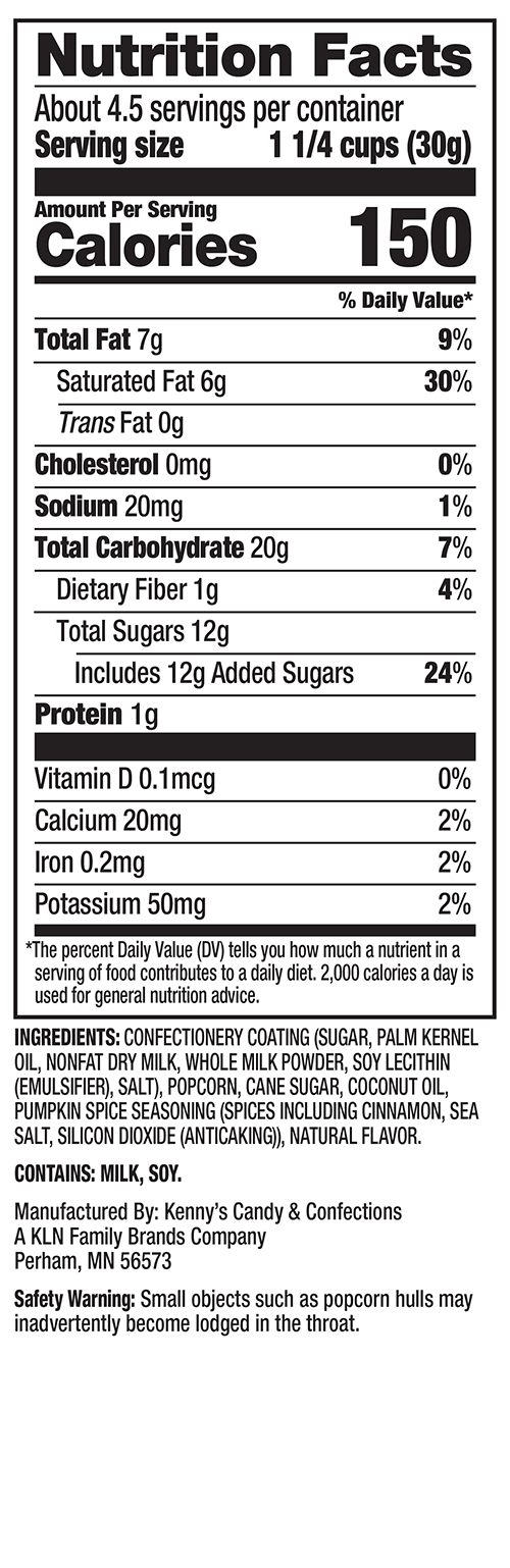 SC_Nutritionals_PumpkinSpice Nutrition Facts - Sweet Chaos Pumpkin Spice Drizzled Popcorn